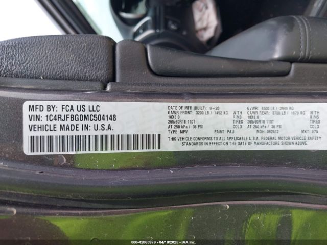 1C4RJFBG0MC504148 Jeep Grand Cherokee Limited 4x4