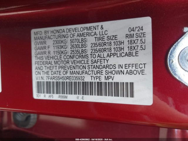 7FARS5H50RE035932 Honda Cr-v Hybrid Sport