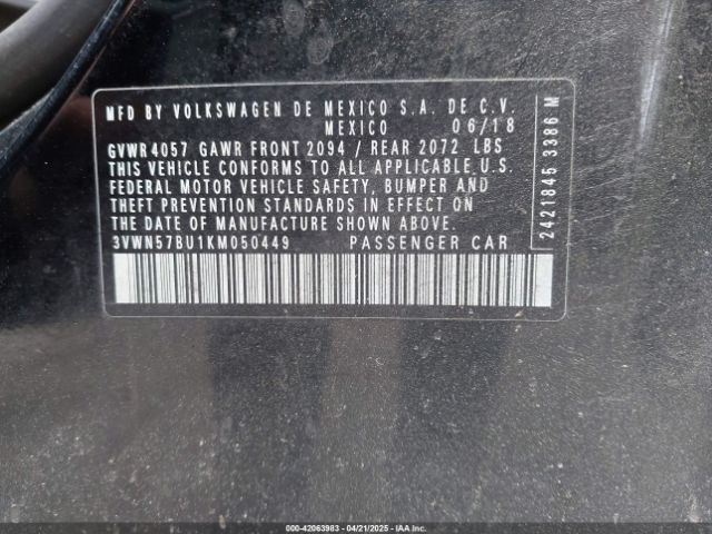 3VWN57BU1KM050449 Volkswagen Jetta 1.4t S