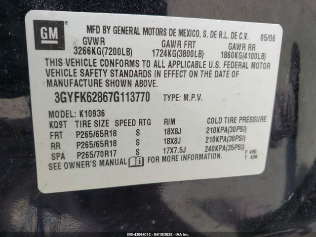 2007 CADILLAC ESCALADE EXT 3GYFK62867G113770 Photo 8