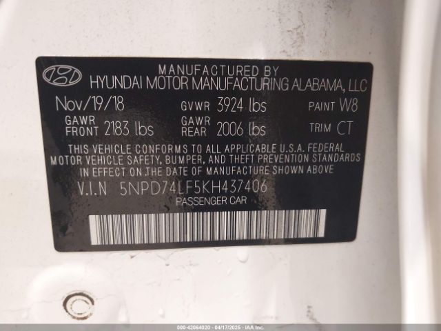 2019 HYUNDAI ELANTRA 5NPD74LF5KH437406 Photo 8