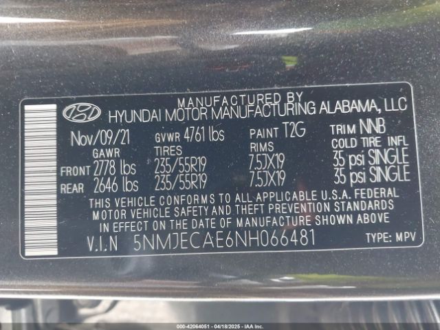 5NMJECAE6NH066481 Hyundai Tucson Limited