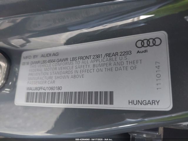 WAUJ8GFF4J1060180 Audi A3 2.0t Premium/2.0t Tech Premium