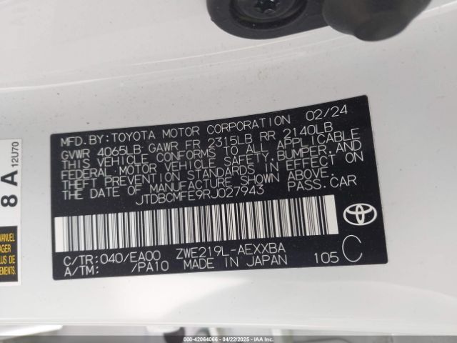 JTDBCMFE9RJ027943 Toyota Corolla Hybrid Xle