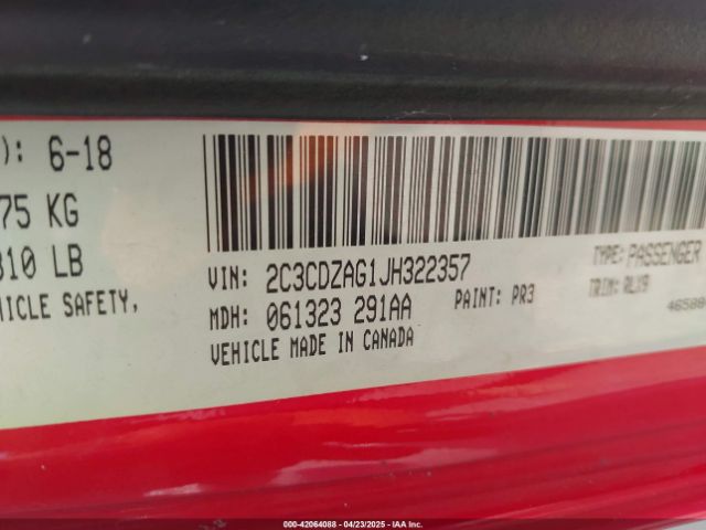 2C3CDZAG1JH322357 Dodge Challenger Sxt Plus