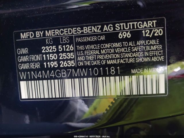 W1N4M4GB7MW101181 Mercedes-Benz GLB 250