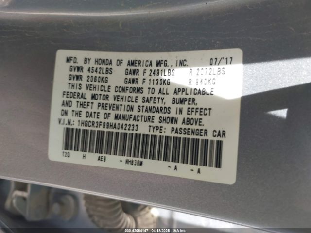 1HGCR3F99HA042233 Honda Accord Touring V6