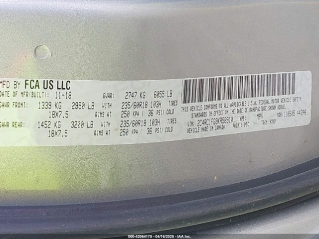 2C4RC1FG9KR589101 Chrysler Pacifica Touring Plus