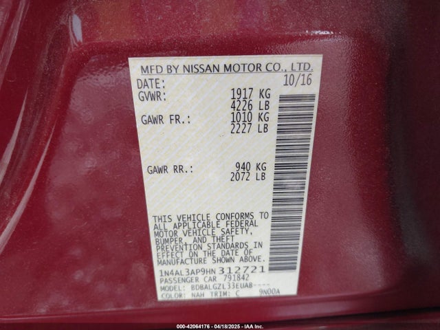 1N4AL3AP9HN312721 Nissan Altima 2.5 S