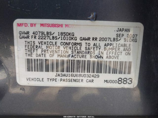 2008 MITSUBISHI LANCER JA3AU16U68U032429 Photo 8