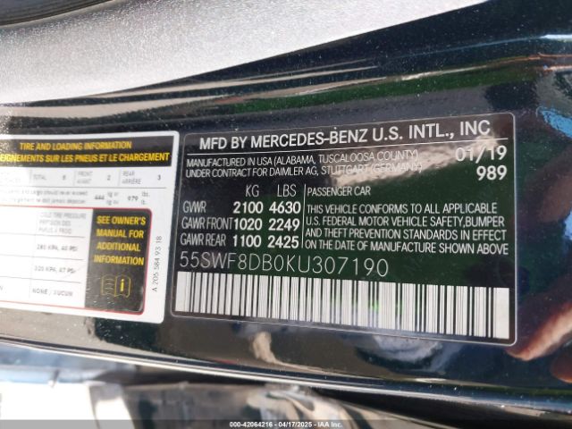 55SWF8DB0KU307190 Mercedes-Benz C 300