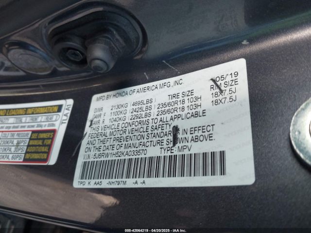 5J6RW1H52KA033570 Honda CR-V EX