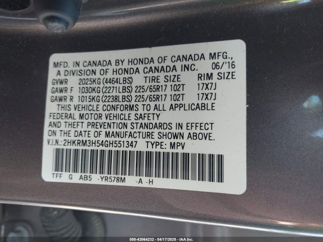 2HKRM3H54GH551347 Honda CR-V EX