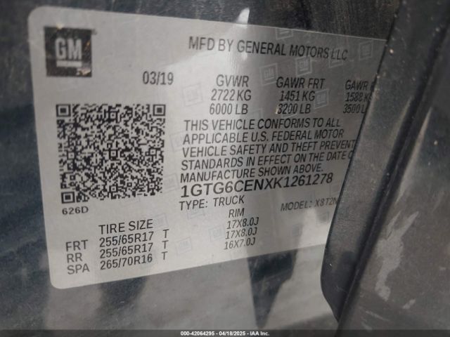 1GTG6CENXK1261278 GMC CANYON SLE