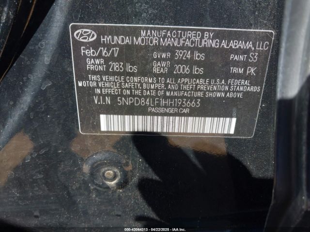 5NPD84LF1HH193663 Hyundai Elantra Se/value/limited