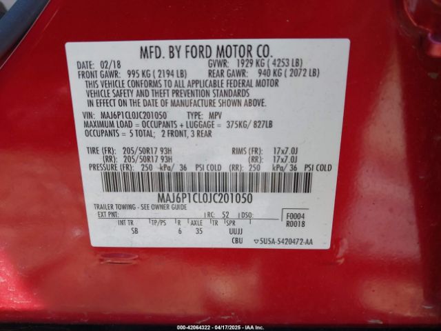 2018 FORD ECOSPORT MAJ6P1CL0JC201050 Photo 8