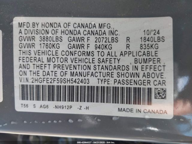 2HGFE2F59SH542403 Honda Civic Sport