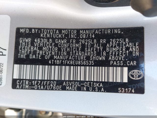 4T1BF1FK8EU856535 Toyota CAMRY SE