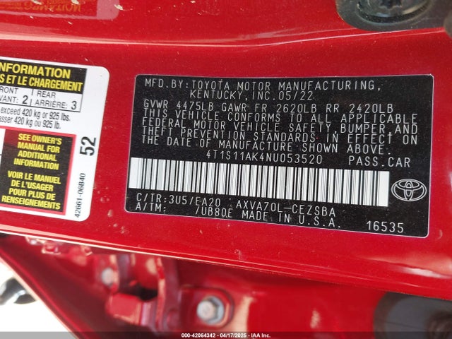 4T1S11AK4NU053520 Toyota CAMRY SE