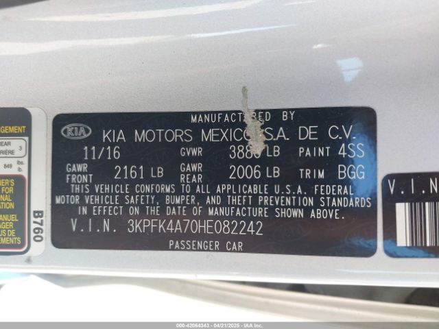 3KPFK4A70HE082242 KIA FORTE LX