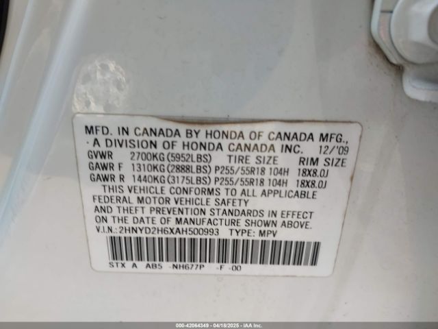 2010 ACURA MDX 2HNYD2H6XAH500993 Photo 8