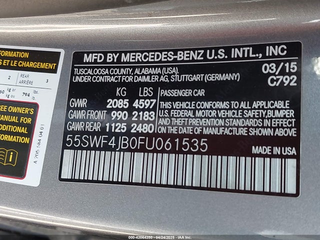 55SWF4JB0FU061535 Mercedes-Benz C 300