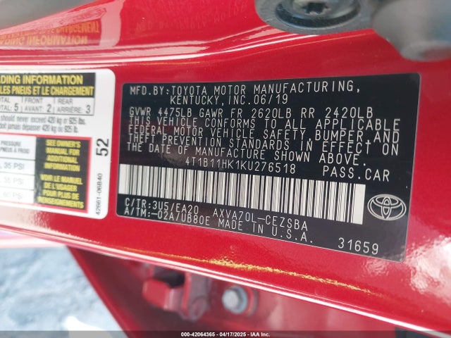 4T1B11HK1KU276518 Toyota CAMRY SE