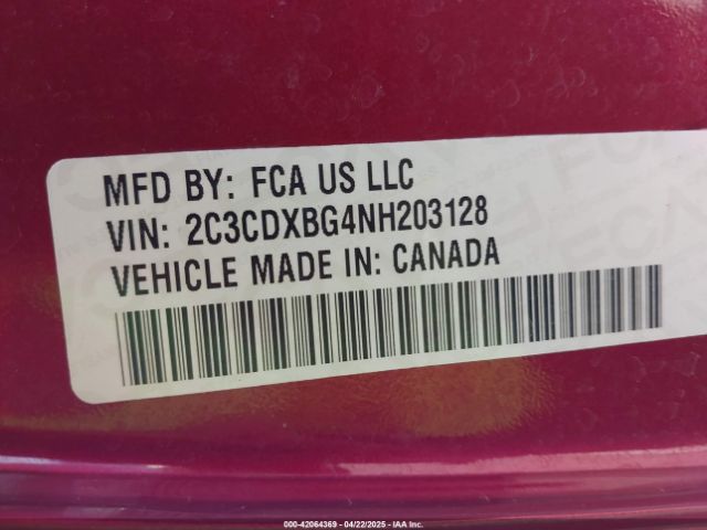 2C3CDXBG4NH203128 Dodge Charger Sxt Rwd