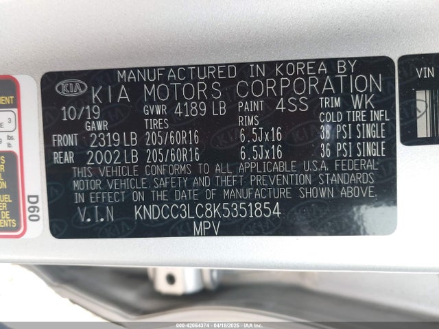 KNDCC3LC8K5351854 KIA NIRO EX