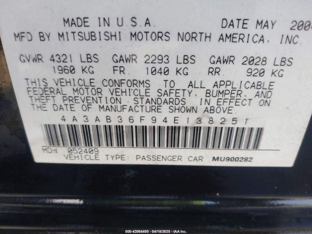 2004 MITSUBISHI GALANT 4A3AB36F94E138251 Photo 8