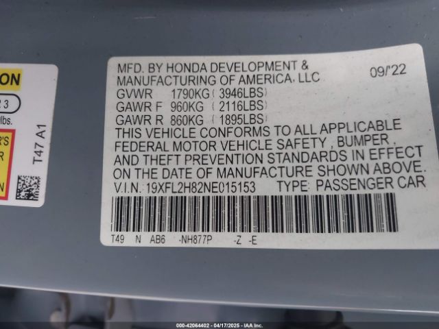 19XFL2H82NE015153 Honda k20c2