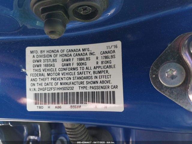 Honda Civic Lx 2017 2HGFC2F51HH505232 Image 9