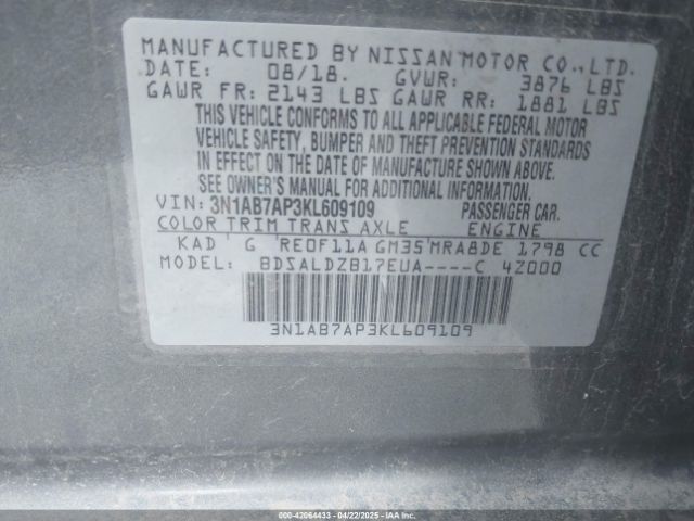 3N1AB7AP3KL609109 Nissan SENTRA SV