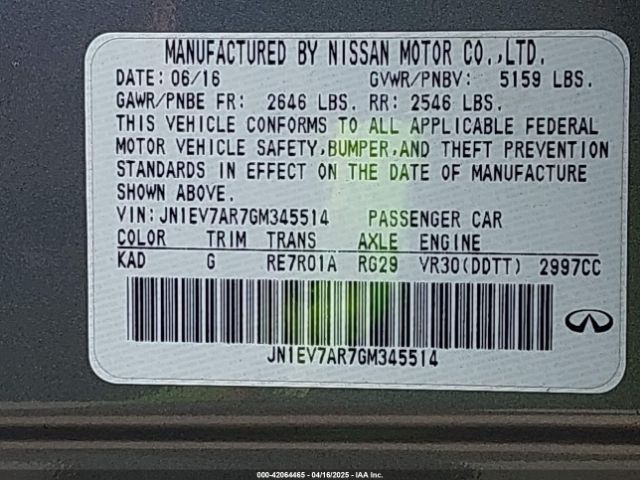 JN1EV7AR7GM345514 Infiniti Q50 3.0t Premium