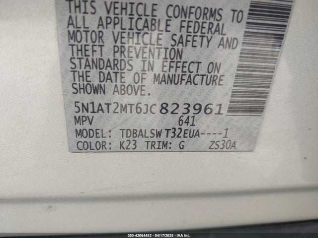 5N1AT2MT6JC823961 Nissan Rogue Sl