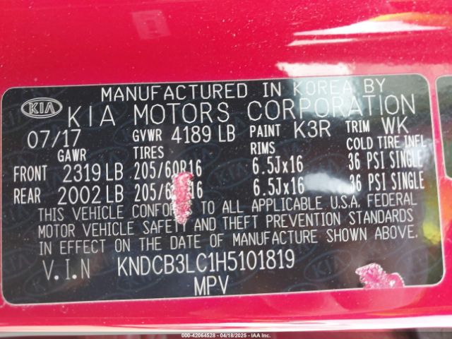 KNDCB3LC1H5101819 KIA NIRO LX