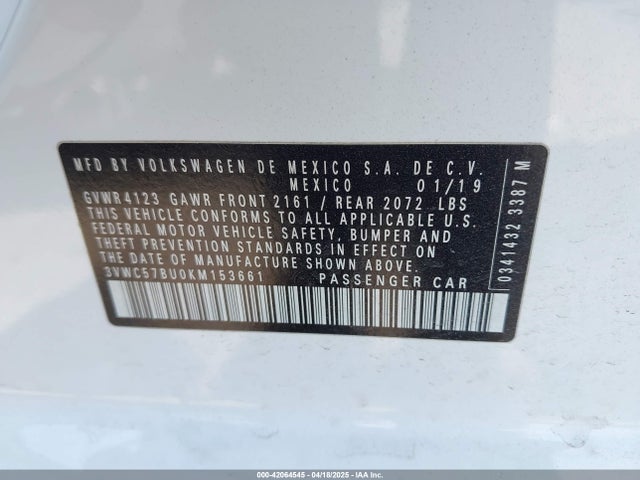 3VWC57BU0KM153661 Volkswagen Jetta 1.4t R-line/1.4t S/1.4t Se