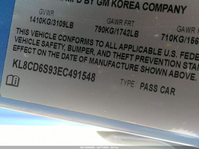 KL8CD6S93EC491548 Chevrolet Spark 1lt Auto