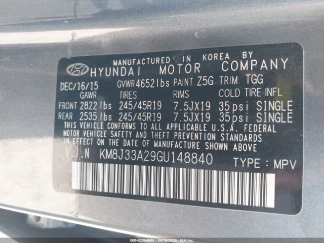 KM8J33A29GU148840 Hyundai Tucson Sport
