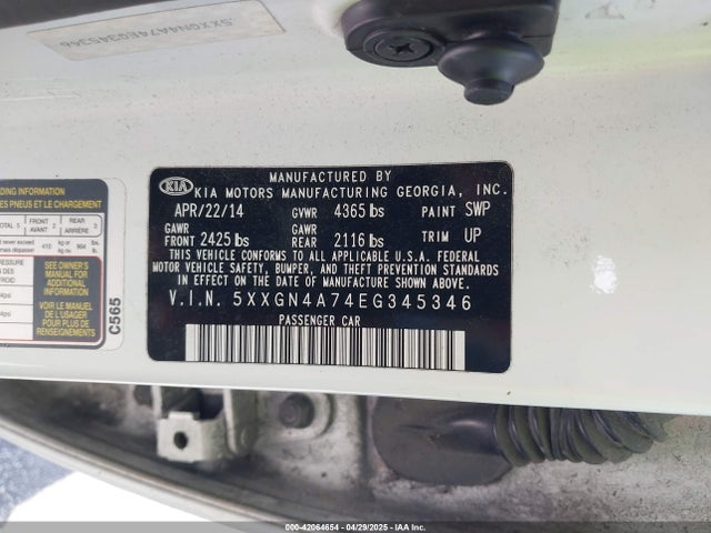5XXGN4A74EG345346 KIA OPTIMA EX