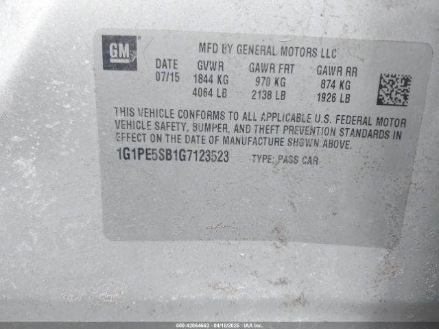 1G1PE5SB1G7123523 Chevrolet Cruze Limited 1lt Auto