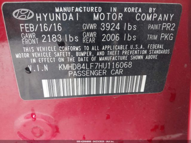 KMHD84LF7HU116068 Hyundai Elantra Limited