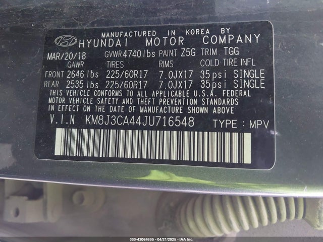 KM8J3CA44JU716548 Hyundai TUCSON SEL