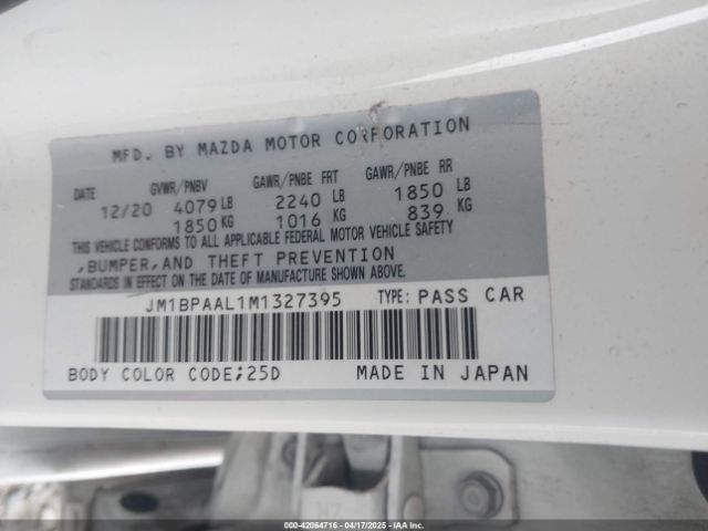JM1BPAAL1M1327395 Mazda Mazda3 2.5 S
