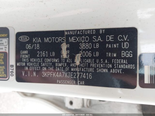 3KPFK4A7XJE277416 KIA FORTE LX