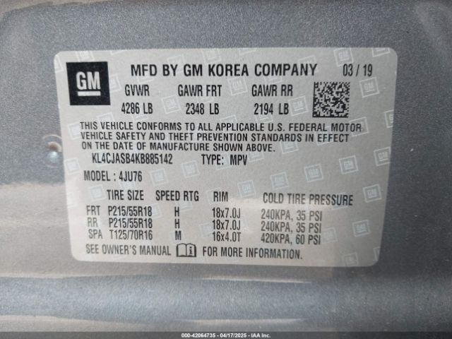 KL4CJASB4KB885142 Buick Encore Fwd Preferred