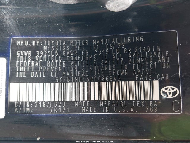 5YFB4MDE5RP086645 Toyota m20a-fks