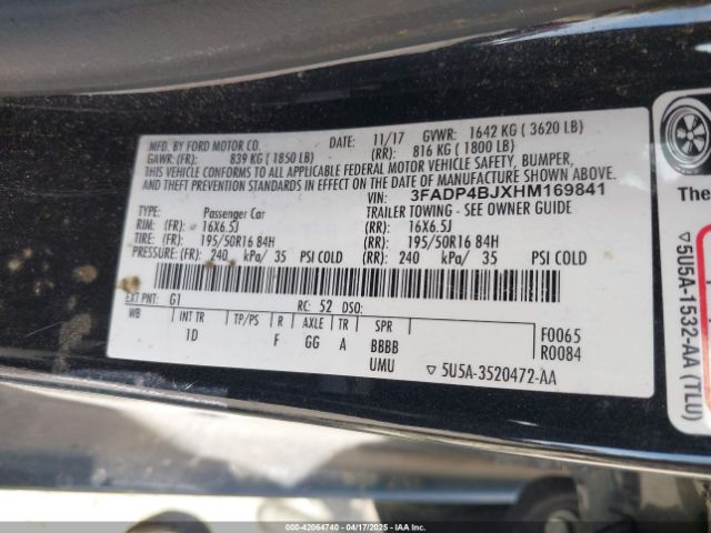 3FADP4BJXHM169841 Ford FIESTA SE