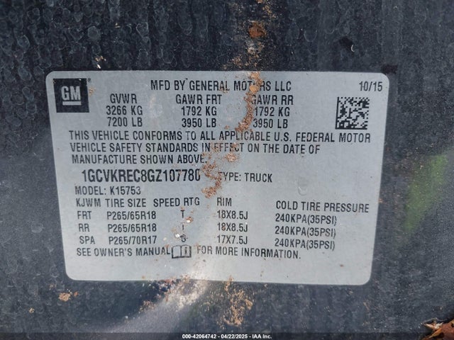 1GCVKREC8GZ107780 Chevrolet l83 - sidi, vvt, afm, e85 max, aluminum