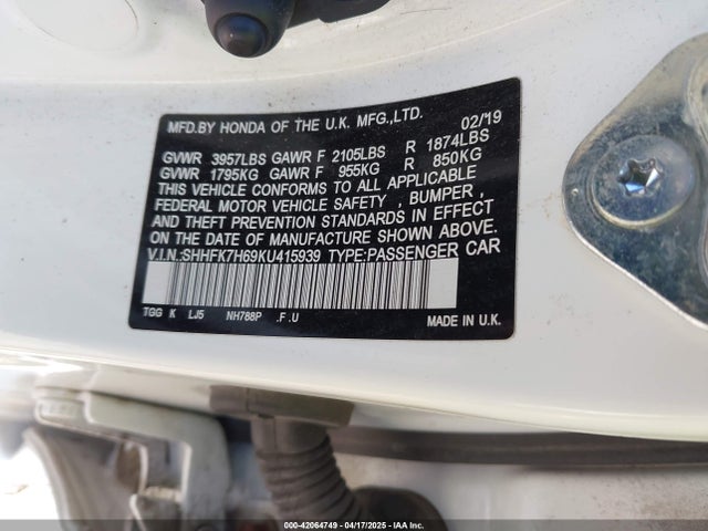 SHHFK7H69KU415939 Honda CIVIC EX